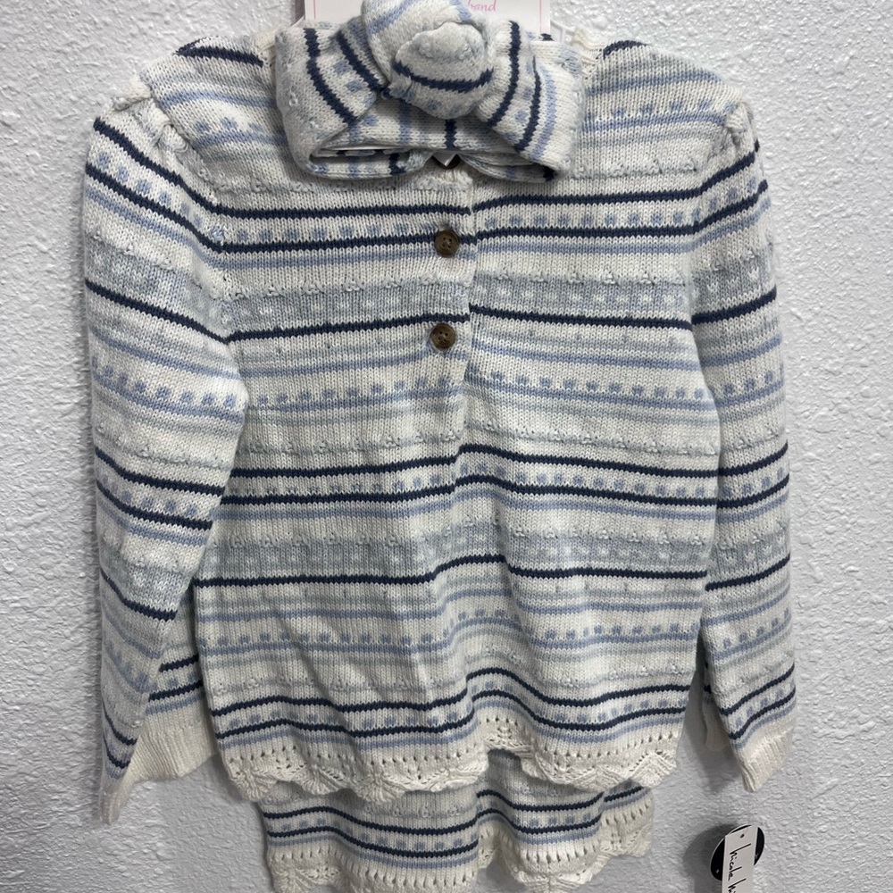 Nicole Miller Kids Striped Turtleneck Sweater - White and Blue